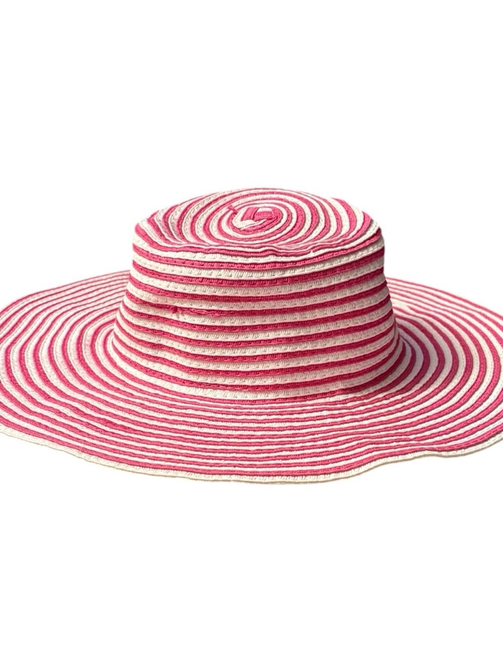 Wide-Brim Striped Summer Hat in Pink and White